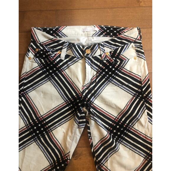 7 for all mankind Skinny Cream Velvet & Black Plaid Hoilday Pants size 27 - Picture 9 of 12
